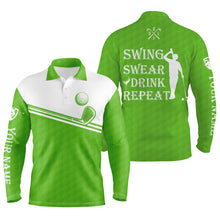 Load image into Gallery viewer, Mens golf polo shirt swing swear drink repeat custom name green white men golf shirts NQS4324