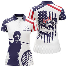 Load image into Gallery viewer, American flag patriot Womens golf polo shirts custom red white and blue golf apparel, team golf jersey NQS7285