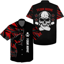 Load image into Gallery viewer, Bowling Hawaiian Shirt custom name and team name Skull Bowling, team bowling shirts | Red NQS4553