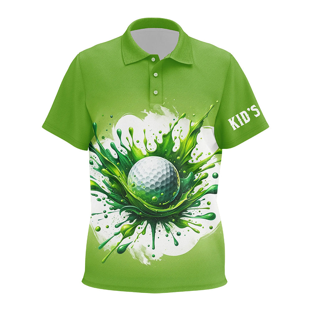 Kid golf polos shirts custom watercolor green golf ball pattern golf tops for Kid, golfing gifts NQS7293