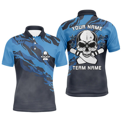 Personalized blue camo Skull Bowling polo Shirt for men Custom Team's Name men Bowler Jersey NQS6411