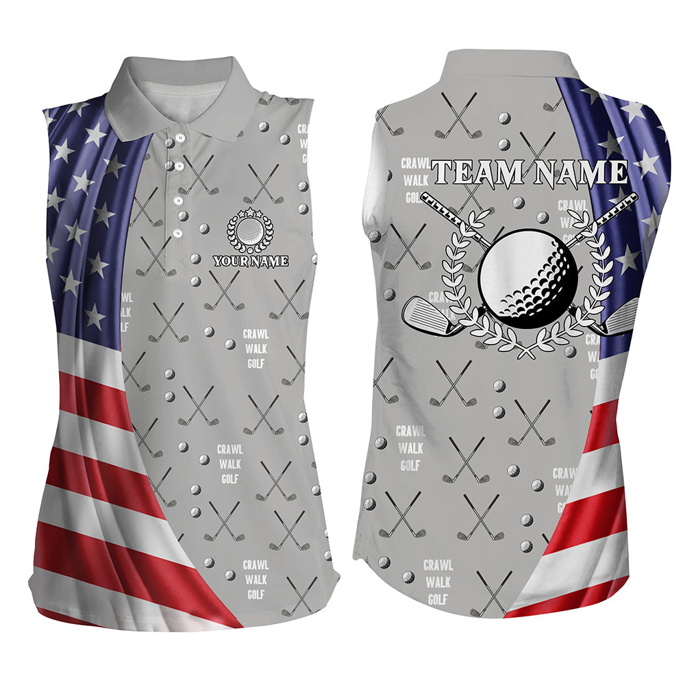 American flag patriot Womens sleeveless polos shirts custom golf clubs pattern crawl walk golf tops NQS6641