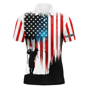 American flag Mens golf polo shirts custom name Mens golfer patriotic golf tops for men NQS6873