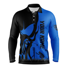 Load image into Gallery viewer, Mens golf polos shirts custom name skull golf black  shirt jerseys, golf wear for mens | Blue NQS4571