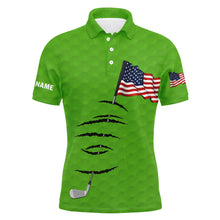 Load image into Gallery viewer, Personalized green golf polos shirt for men American flag 4th July custom name gifts for golf lovers NQS3949