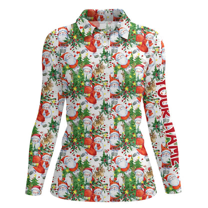 Womens golf polo shirt custom Christmas Santa Claus golf polos shirt for ladies, Christmas golf gifts NQS6649