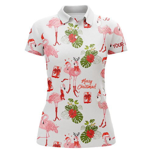 Womens golf polo shirt custom Christmas flamingo golf polos shirt for women, Christmas golf gifts NQS6651