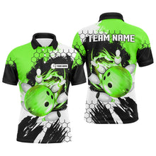 Load image into Gallery viewer, Green Flame bowling ball and pins jerseys Custom Team League Bowling Polo Shirts For Men NQS7163
