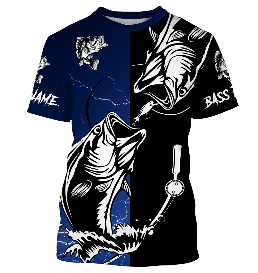 Bass fishing tattoo blue shirt UV protection Customize name fishing shirts NQS1462
