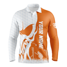 Load image into Gallery viewer, Mens golf polos shirts custom name skull white golf ball skin jerseys, golf wear for mens | Orange NQS4978