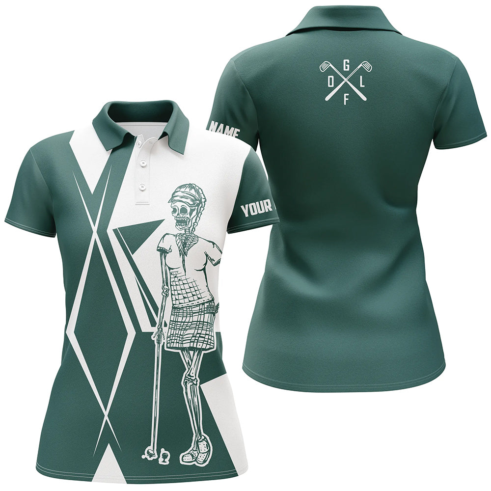 Green and white argyle Women golf polo shirt custom golf skull team golf jerseys ladies golf tops NQS6426