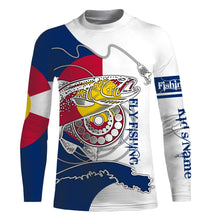 Load image into Gallery viewer, Trout fly fishing reels Colorado flag Custom Name 3D UV sun protection fly fishing shirts NQS3499