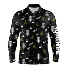 Load image into Gallery viewer, Mens golf polo shirt custom black Christmas pattern disc golf shirt for men, disc golf jerseys NQS6664