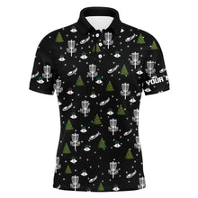 Load image into Gallery viewer, Mens golf polo shirt custom black Christmas pattern disc golf shirt for men, disc golf jerseys NQS6664