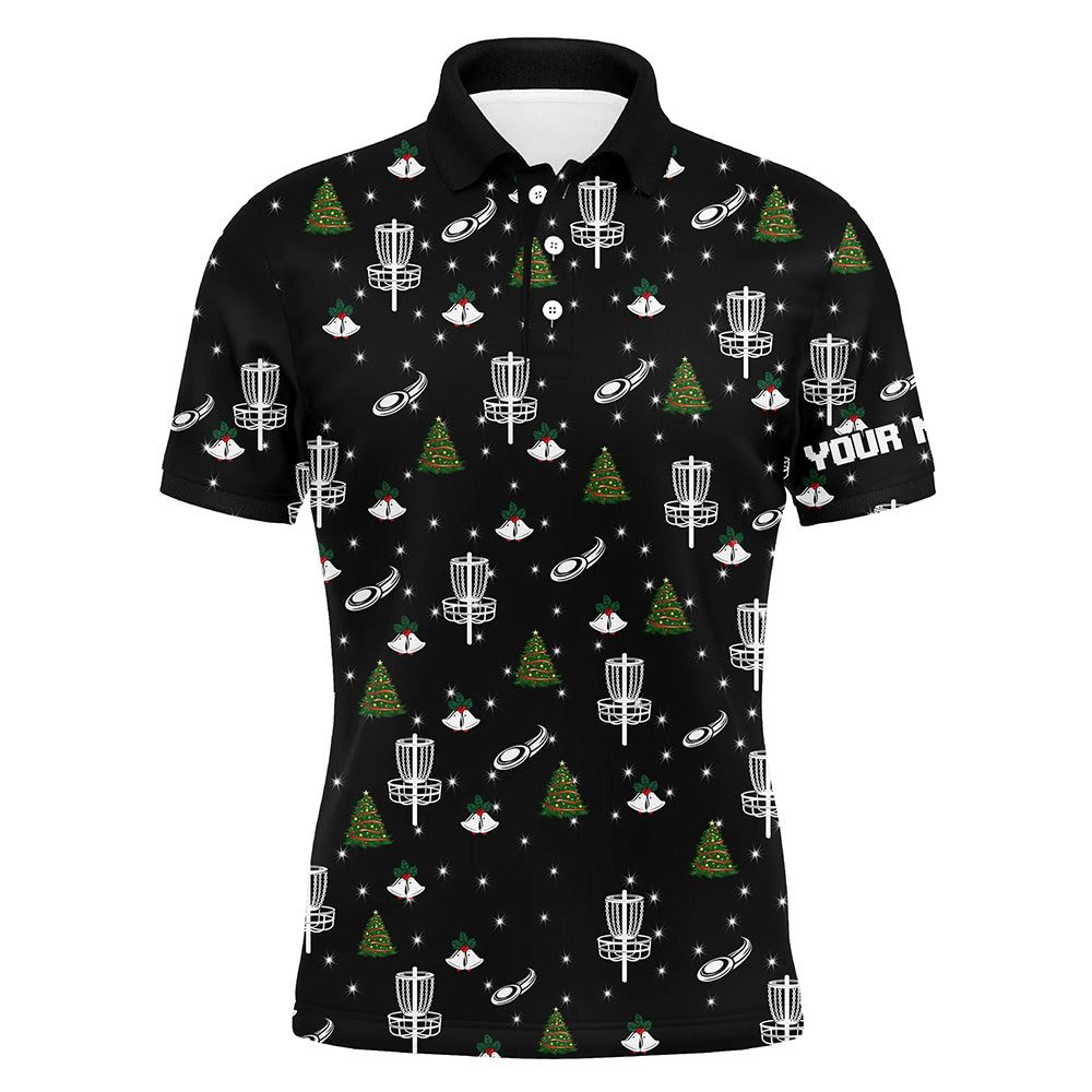 Mens golf polo shirt custom black Christmas pattern disc golf shirt for men, disc golf jerseys NQS6664