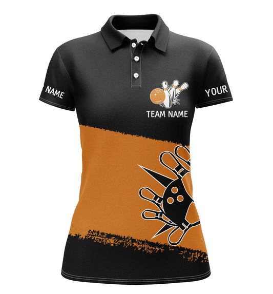 Custom Black orange bowling shirt for women – personalized team jersey front view