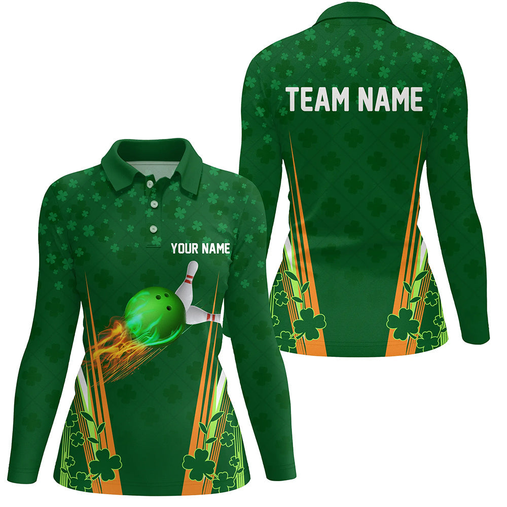 Green shamrock lucky Women bowling polo shirt Custom St Patrick Day team league bowling jerseys NQS7175