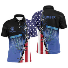 Load image into Gallery viewer, Blue flame Mens Disc golf polo shirts custom American flag disc golf jerseys, disc golf shirts NQS7330