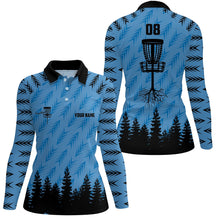 Load image into Gallery viewer, Womens disc golf polo shirt custom disc golf basket camo Woods lady disc golf jerseys | Blue NQS6438