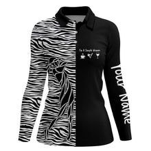 Load image into Gallery viewer, Black Womens golf polo shirt custom I'm a simple women coffee golf wine zebra pattern ladies golf tops NQS5322