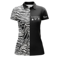 Load image into Gallery viewer, Black Womens golf polo shirt custom I'm a simple women coffee golf wine zebra pattern ladies golf tops NQS5322