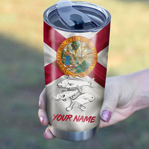 1PC Pompano, Redfish,Trout fishing tumbler Florida State Flag Customize name Stainless Steel Tumbler Cup Personalized Fishing gift fishing team - NQS875