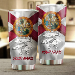 1PC Pompano, Redfish,Trout fishing tumbler Florida State Flag Customize name Stainless Steel Tumbler Cup Personalized Fishing gift fishing team - NQS875