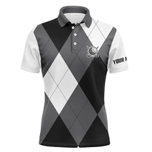 Load image into Gallery viewer, Mens golf polos shirts custom name black and white golf pattern, personalized golf gifts NQS6454