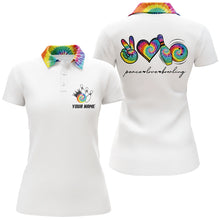 Load image into Gallery viewer, Colorful tie dye peace love bowling custom white Bowling Polo shirt for women, team bowling shirts NQS6693