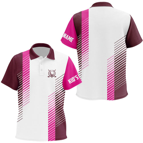 Pink and white Kid golf polos shirt custom golf ball shirt for Kid, Children golf top NQS7188