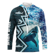 Load image into Gallery viewer, Shark Fishing Custom blue sea wave camo long sleeve performance Fishing Shirt, shark fishing jerseys NQS5042