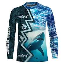 Load image into Gallery viewer, Shark Fishing Custom blue sea wave camo long sleeve performance Fishing Shirt, shark fishing jerseys NQS5042