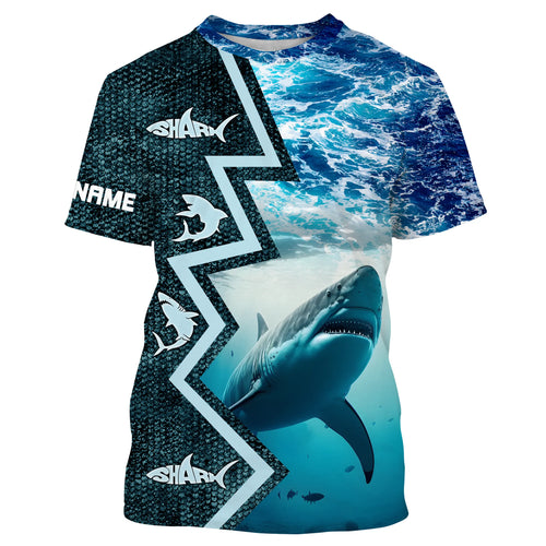 Shark Fishing Custom blue sea wave camo long sleeve performance Fishing Shirt, shark fishing jerseys NQS5042