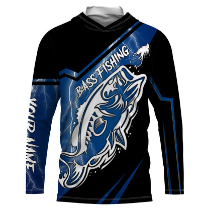 Largemouth bass fishing tattoo Custom Name UV protection Fishing Shirts, blue lightning fishing jersey NQS3514