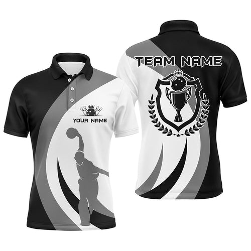 Black and white retro Bowling Polo Shirt For Men Bowling Jersey Custom Bowling League Team Shirt NQS6704