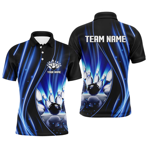 Blue and black light Men Bowling Polo Shirt Custom bowling league jerseys, personalized bowling gift NQS7082