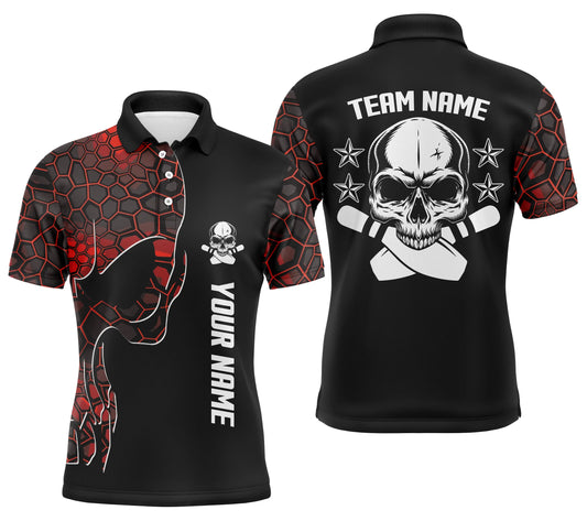 Custom Red camo bowling shirt for men – personalized team jersey front view