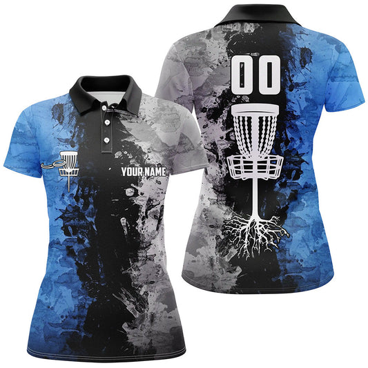 Custom name and number Disc Golf basket women polo shirts, ladies disc golf shirts | Blue NQS6470