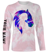 Load image into Gallery viewer, Girl riding horse pink tie dye purple Custom Name 3D All Over Printed Shirts Personalized horse shirt NQS3119