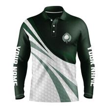 Load image into Gallery viewer, Green and white golf shirt custom name Mens golf polo shirts, mens green golf polo, golfer gifts NQS5074