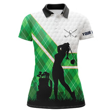 Load image into Gallery viewer, Green argyle pattern white golf ball Womens golf polo shirt custom golfing gifts, ladies golf tops NQS7090