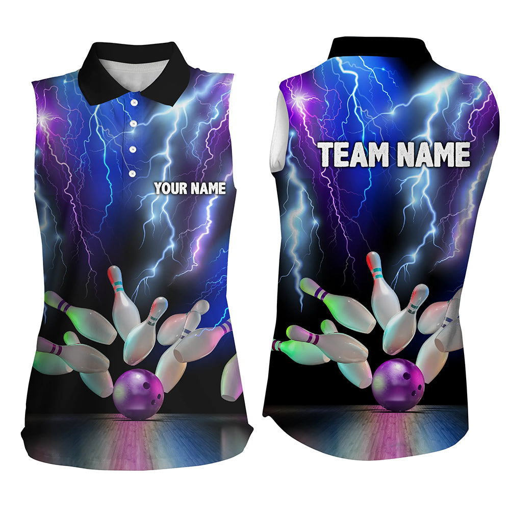 Women sleeveless polo shirts colorful lightning thunder storm bowling team league jerseys NQS7093