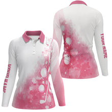 Load image into Gallery viewer, White and pink watercolor Women golf polo shirt custom golf ball clubs ladies golf polo tops NQS6274