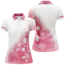 Load image into Gallery viewer, White and pink watercolor Women golf polo shirt custom golf ball clubs ladies golf polo tops NQS6274