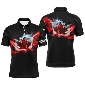 Mens golf polo shirts custom smoke Canadian flag patriotic black golf tops for mens, golfing gifts NQS6485