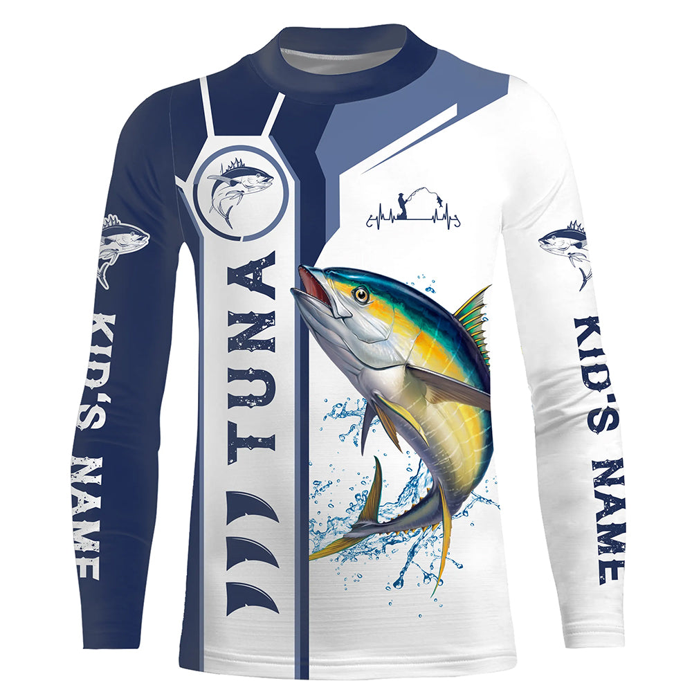 Personalized Tuna fishing UV protection long sleeve fishing shirts, custom Tuna fishing jerseys | Blue NQS5091