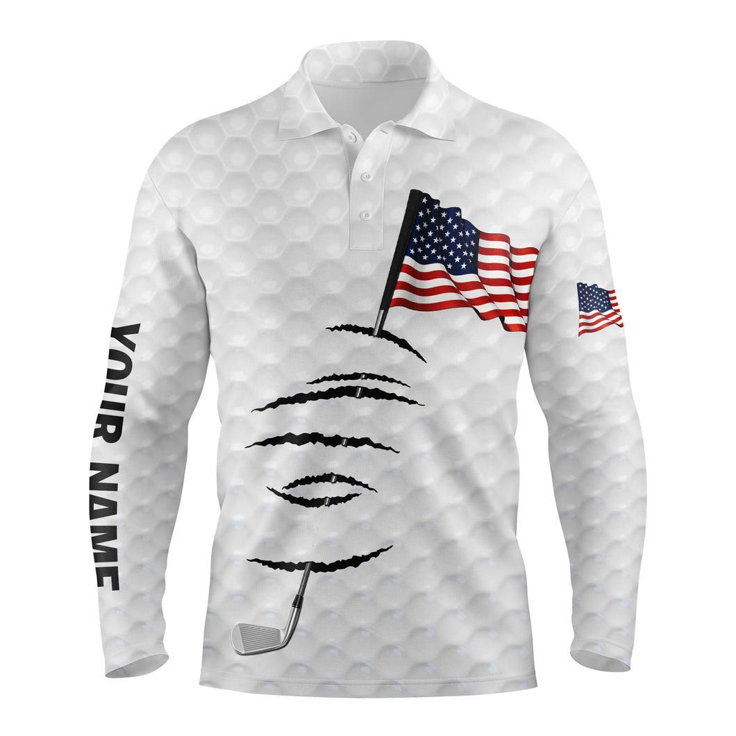 Personalized white golf polos shirt for men American flag 4th July custom name gifts for golf lovers NQS3555