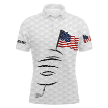 Load image into Gallery viewer, Personalized white golf polos shirt for men American flag 4th July custom name gifts for golf lovers NQS3555