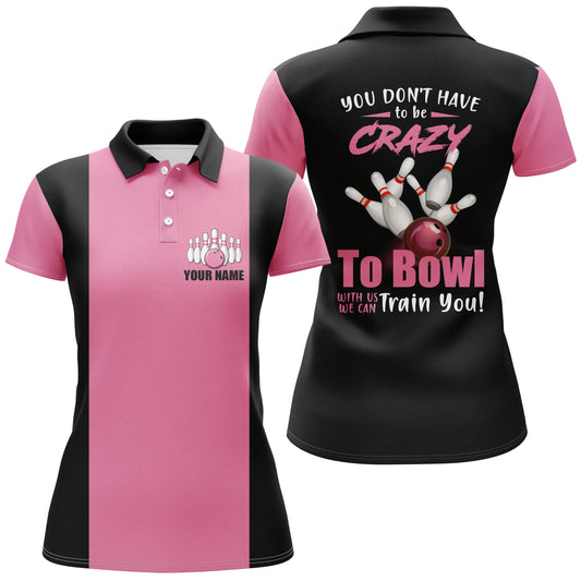Custom Pink bowling shirt for women – personalized team jersey front view