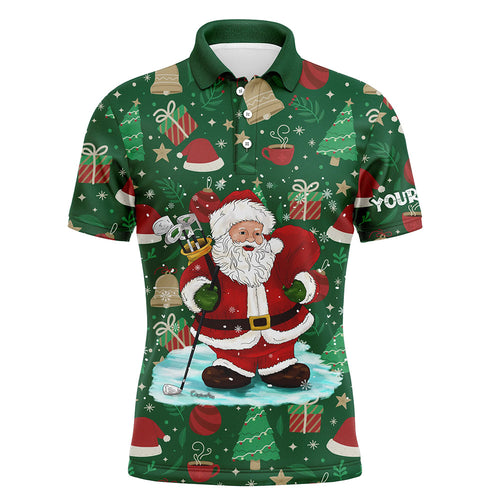 Mens golf polo shirts custom Santa golf green Christmas season pattern, Christmas golf gifts for mens NQS6775